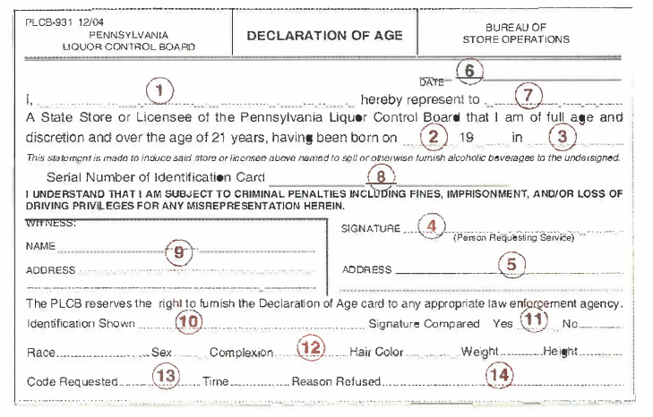 Declaration of Age Foem